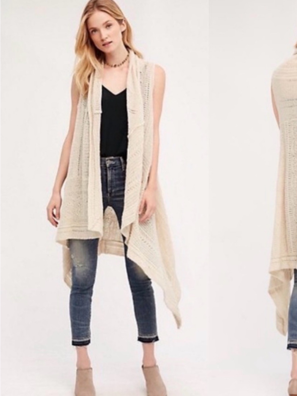 Anthropologie Open-Knit Sleeveless Draped Cardigan - Cream SZ XS